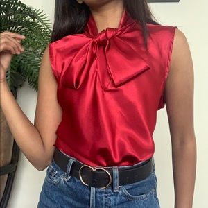 SOLD: Red Bow Tie Silk / Satin Top